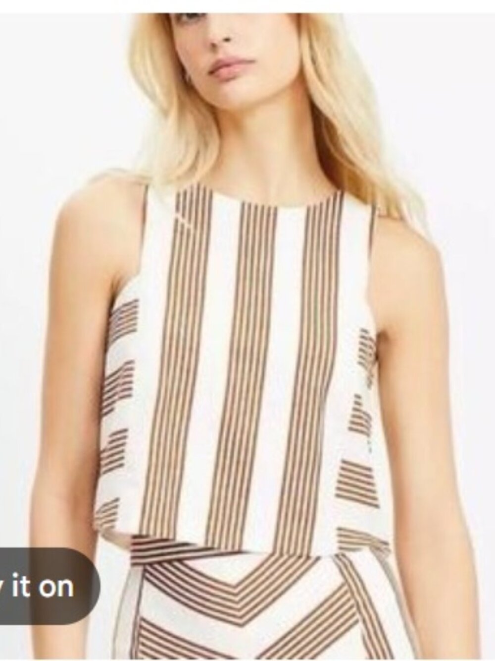 Loft Striped Linen Cotton Shell Sleeveless Tank, cream & brown | Size 10